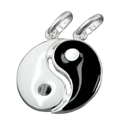 Partner Anhänger 16mm Yin-Yang aus echtem 925 Silber lackiert Unisex