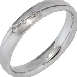 Partner Ring Damenring mit 3 Zirkonia weiß, 925 Silber Silberring teilmattiert
