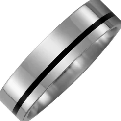Partner-Ring Fingerring Titan mit Keramik-Streifen schwarz Fingerschmuck bicolor