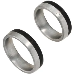 Partnerring Ring mit Diamant 0.02Ct W/SI Brillant Edelstahl mit Carbon Unisex