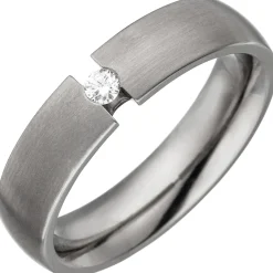 Partner-Ring Spannring aus Titan mit Diamant Brillant 0,05ct Titanring matt