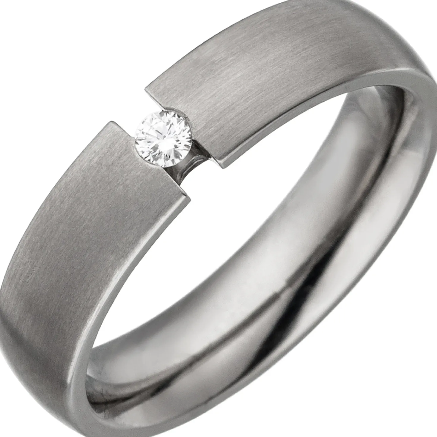 Partner-Ring Spannring aus Titan mit Diamant Brillant 0,05ct Titanring matt