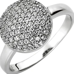 Pavé Ring aus 925 Silber mit 78 Zirkonia Ringskopf rund Fingerring Fingerschmuck