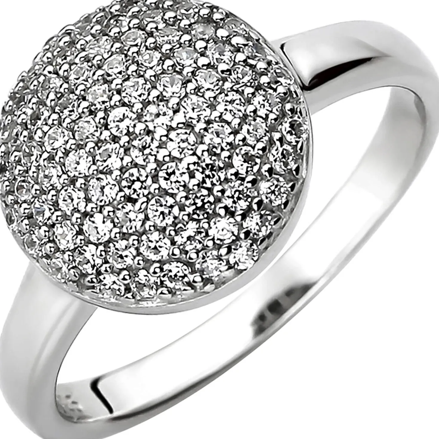 Pavé Ring aus 925 Silber mit 78 Zirkonia Ringskopf rund Fingerring Fingerschmuck