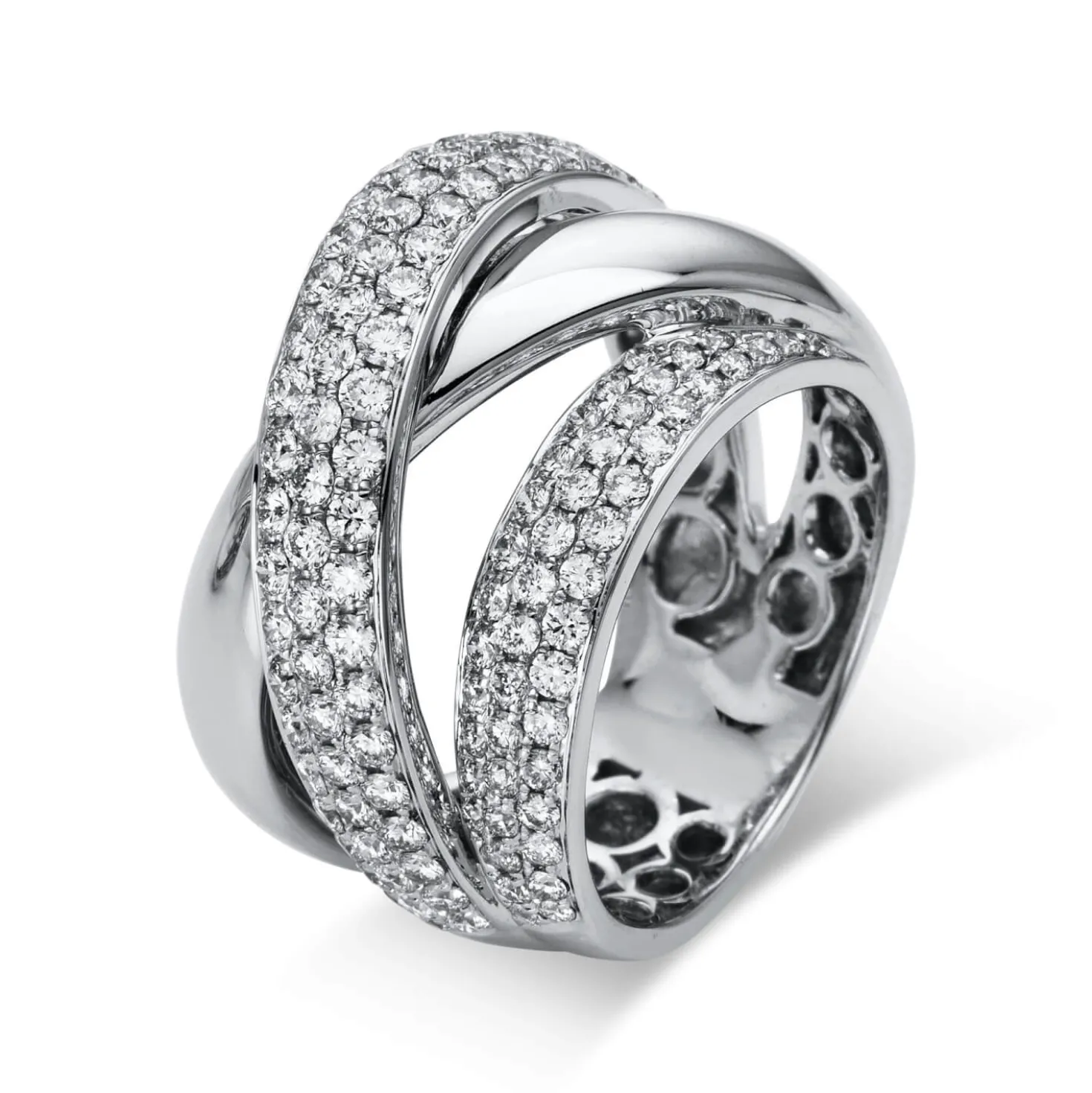 Pavé Ring breit aus 750 Weißgold 122 Brillanten 1,67ct TW-VSI B:16,3mm