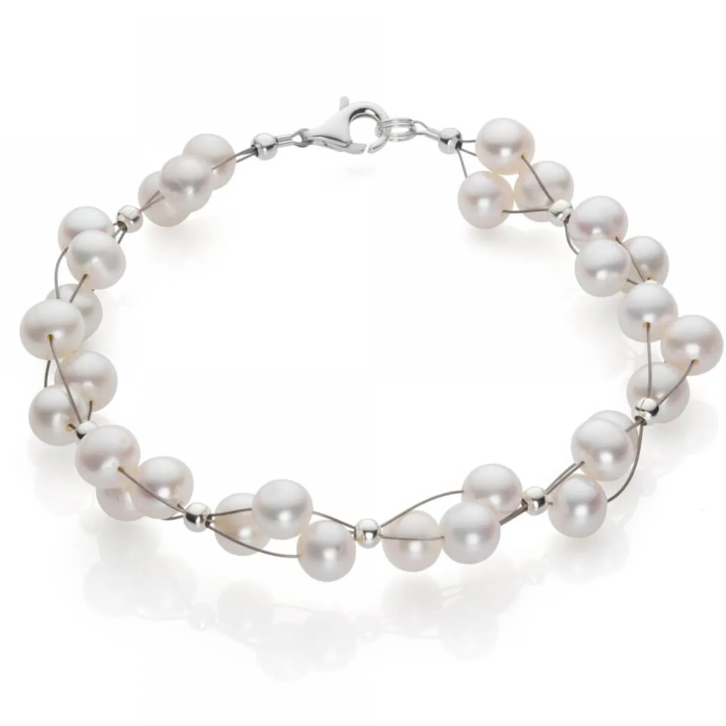 Perlenarmband, Armband aus echten Perlen, creme weiß, 3-reihig, Damen
