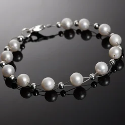 Perlenarmband, Armband aus echten Perlen, weiß creme-weiß, Damen