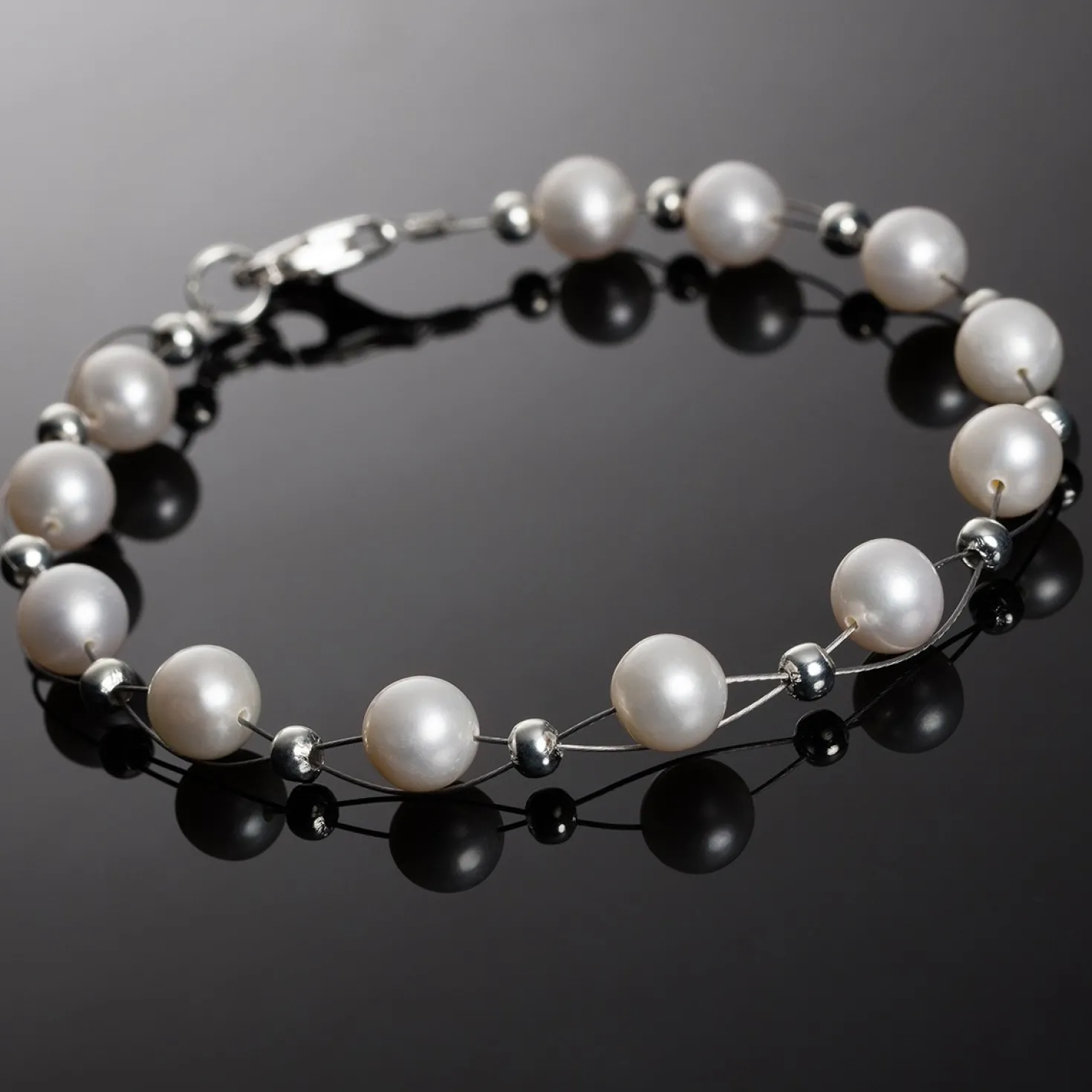 Perlenarmband, Armband aus echten Perlen, weiß creme-weiß, Damen