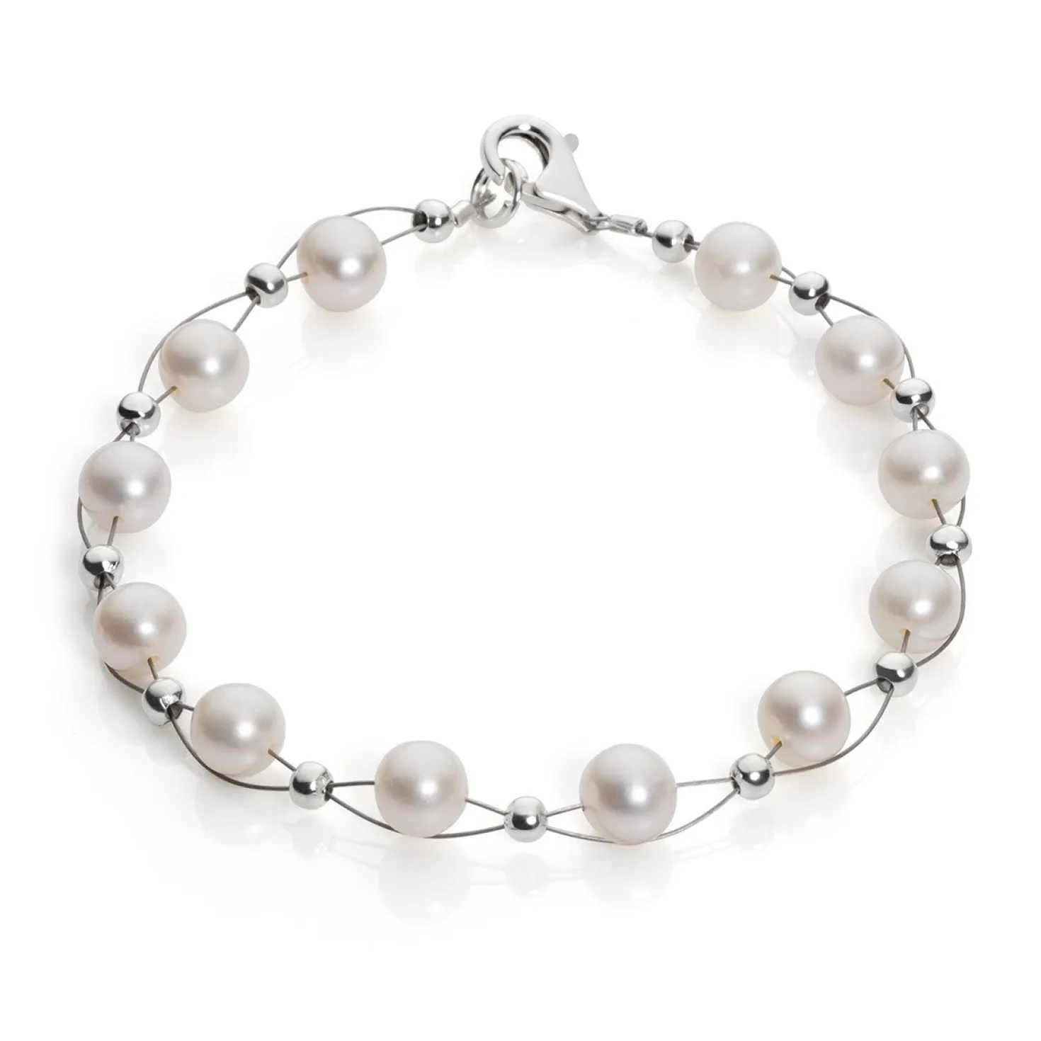 Perlenarmband, Armband aus echten Perlen, weiß creme-weiß, Damen
