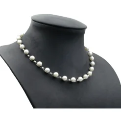 Perlenkette Kette Collier Halskette aus Muschelkernperlen Perlen creme-weiß Damen