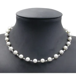 Perlenkette Kette Collier Halskette aus Muschelkernperlen Perlen creme-weiß Damen