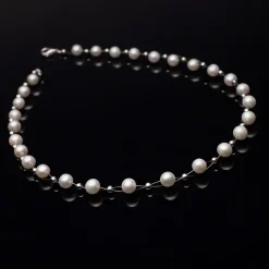 Perlenkette Kette Collier Halskette echte Perlen creme-weiß Hochzeit Brautschmuck für Damen