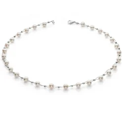 Perlenkette Kette Collier Halskette echte Perlen creme-weiß Hochzeit Brautschmuck für Damen