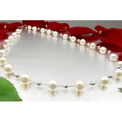 Perlenkette Kette Collier Halskette echte Perlen creme-weiß Hochzeit Brautschmuck für Damen