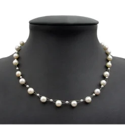 Perlenkette Kette Collier Halskette echte Perlen creme-weiß Halsschmuck Damen