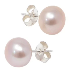 Perlen Stecker Ohrstecker aus Süßwasser-Zuchtperlen 8,5mm 925 Silber creme-lila