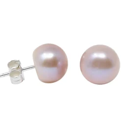 Perlen Stecker Ohrstecker aus Süßwasser-Zuchtperlen 8,5mm 925 Silber creme-lila
