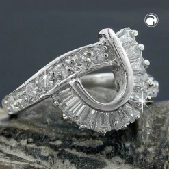 P Form - Ring Damenring mit Zirkonia 925 Silber rhodiniert