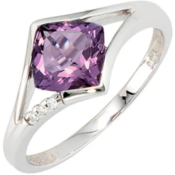 Ring Amethyst & 3 Diamanten 0.015Ct W/SI Brillanten 585 Weißgold