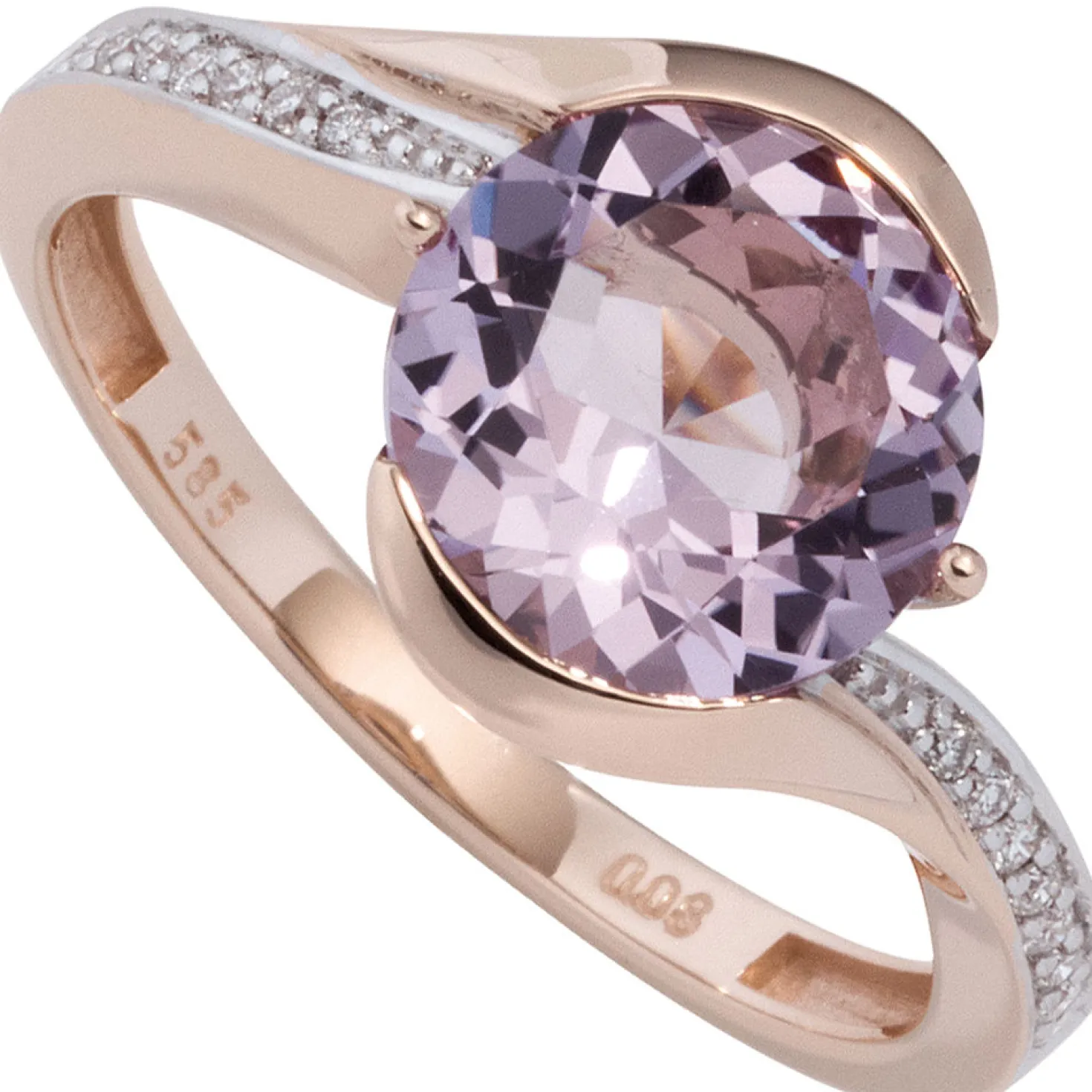 Ring Amethyst lila violett & 16 Diamanten 0.08Ct W/SI Brillanten 585 Rotgold