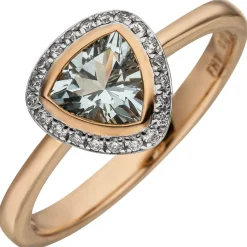 Ring Aquamarin hellblau & 21 Diamanten Brillanten 0,1 Ct W/SI 585 Gold Rotgold