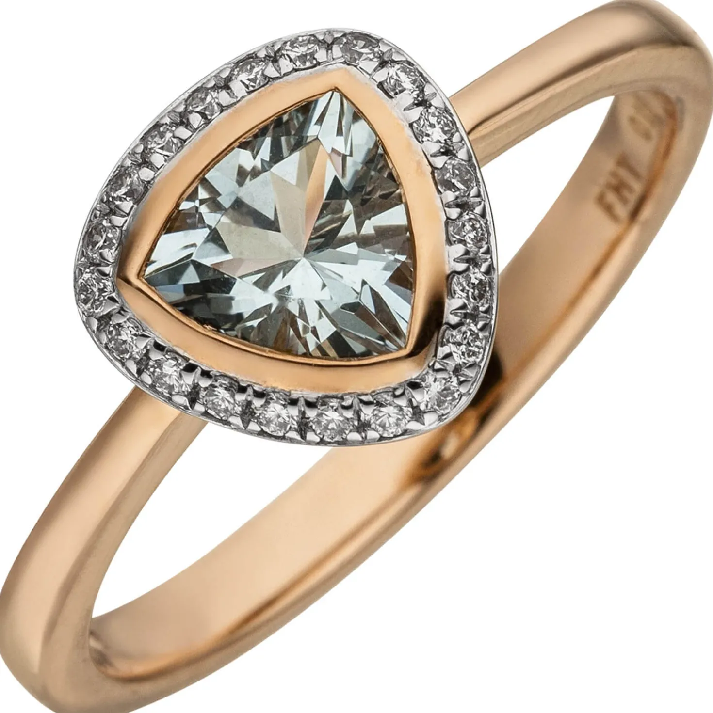 Ring Aquamarin hellblau & 21 Diamanten Brillanten 0,1 Ct W/SI 585 Gold Rotgold