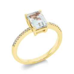 Ring aus 750 Gelbgold Amethyst 1,41ct grün 20 Brillanten 0,07ct TW-SI B:8,3mm