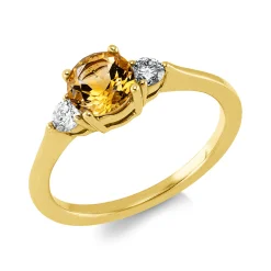 Ring aus 585 Gelbgold Citrin 0,76ct gelb 2 Brillanten 0,19ct W-SI B:6,1mm