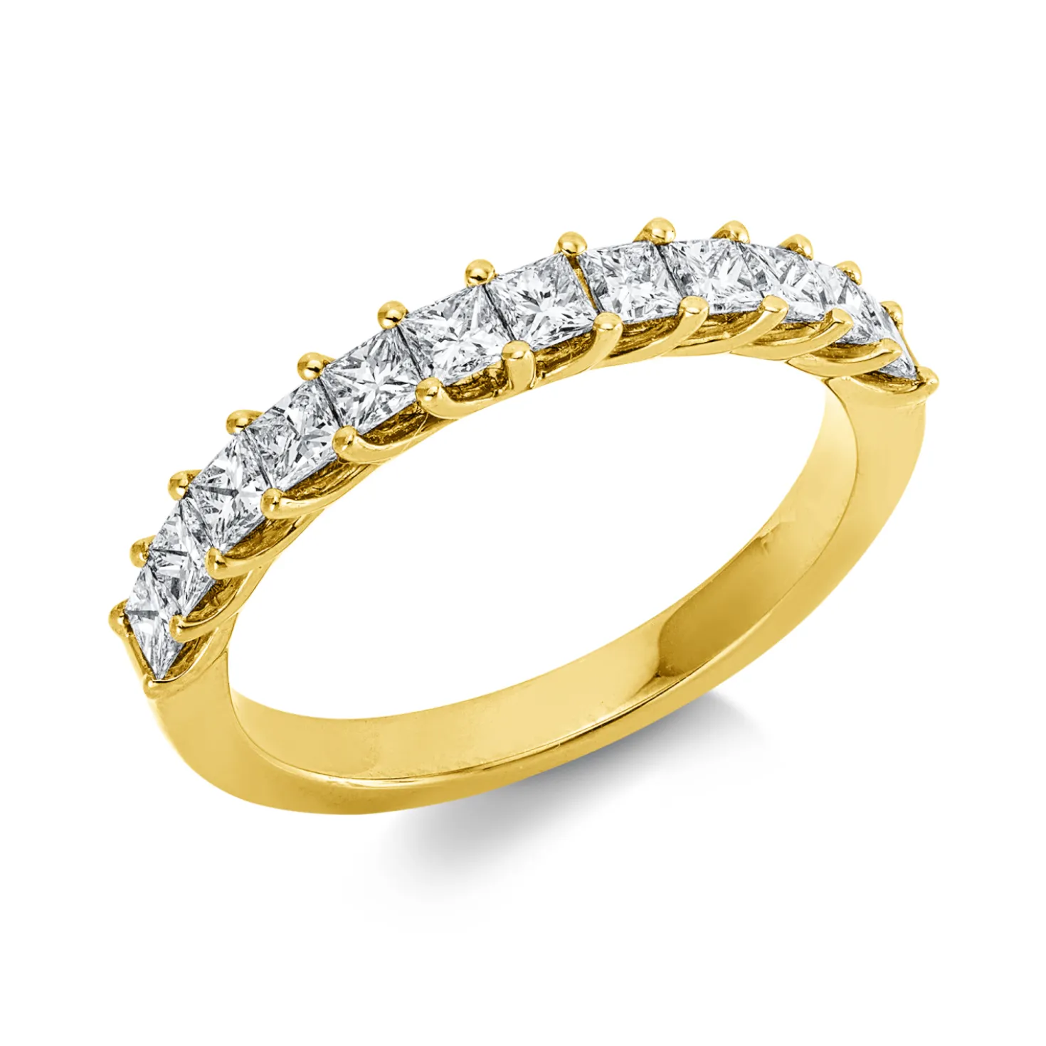 Ring aus 750 Gelbgold 12 Diamanten Prinzess-Schliff 0,77ct TW-SI B:3,1mm