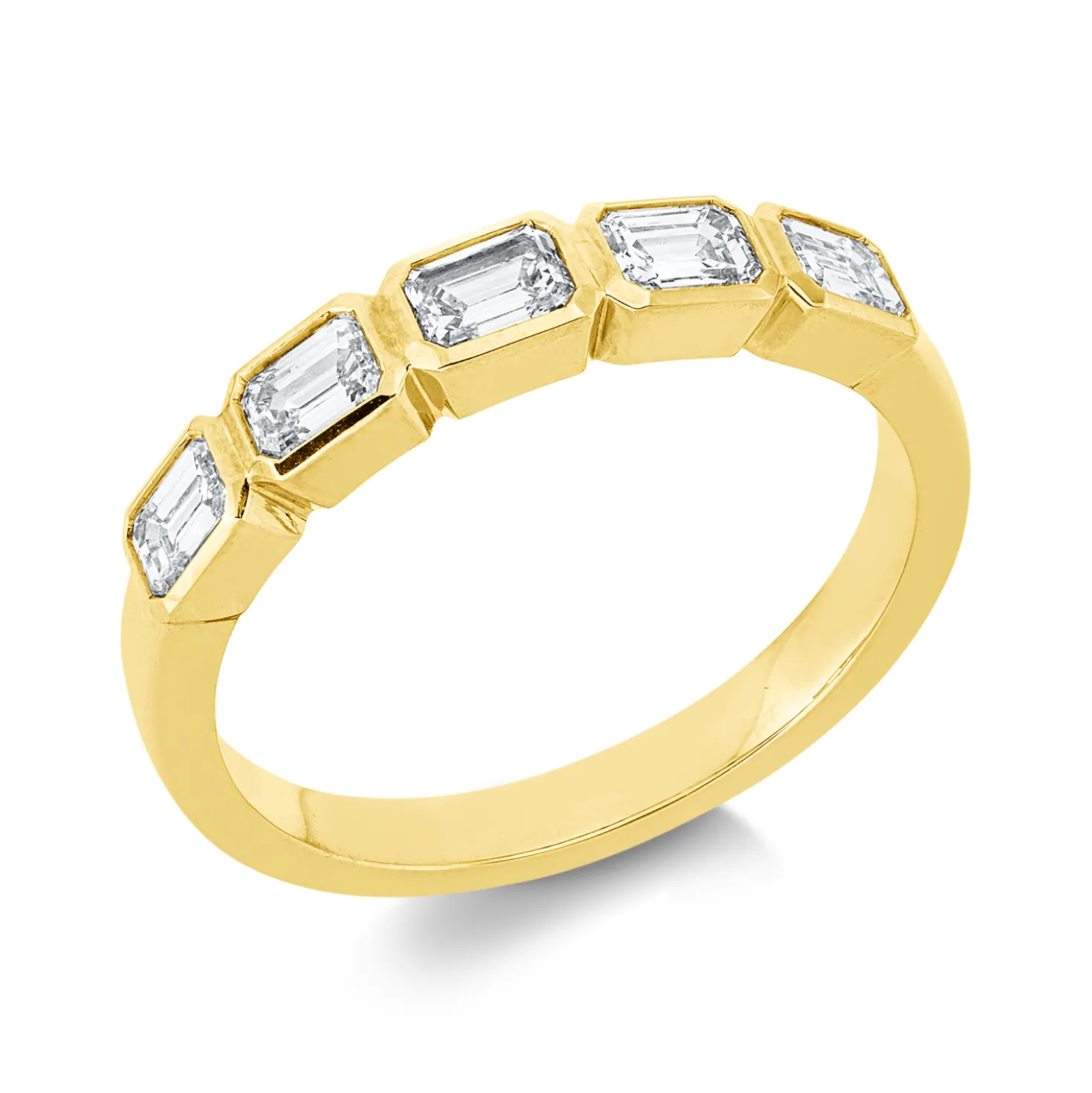 Ring aus 750 Gelbgold 5 Diamanten Smaragd-Schliff 0,81ct TW-SI B:3,3mm