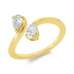 Ring aus 750 Gelbgold 2 Diamanten Tropfen-Schliff 0,61ct TW-SI B:11,7mm 3er-Krappe