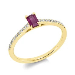 Ring aus 750 Gelbgold Rubin 0,32ct rot 20 Brillanten 0,14ct TW-SI B:5,3mm