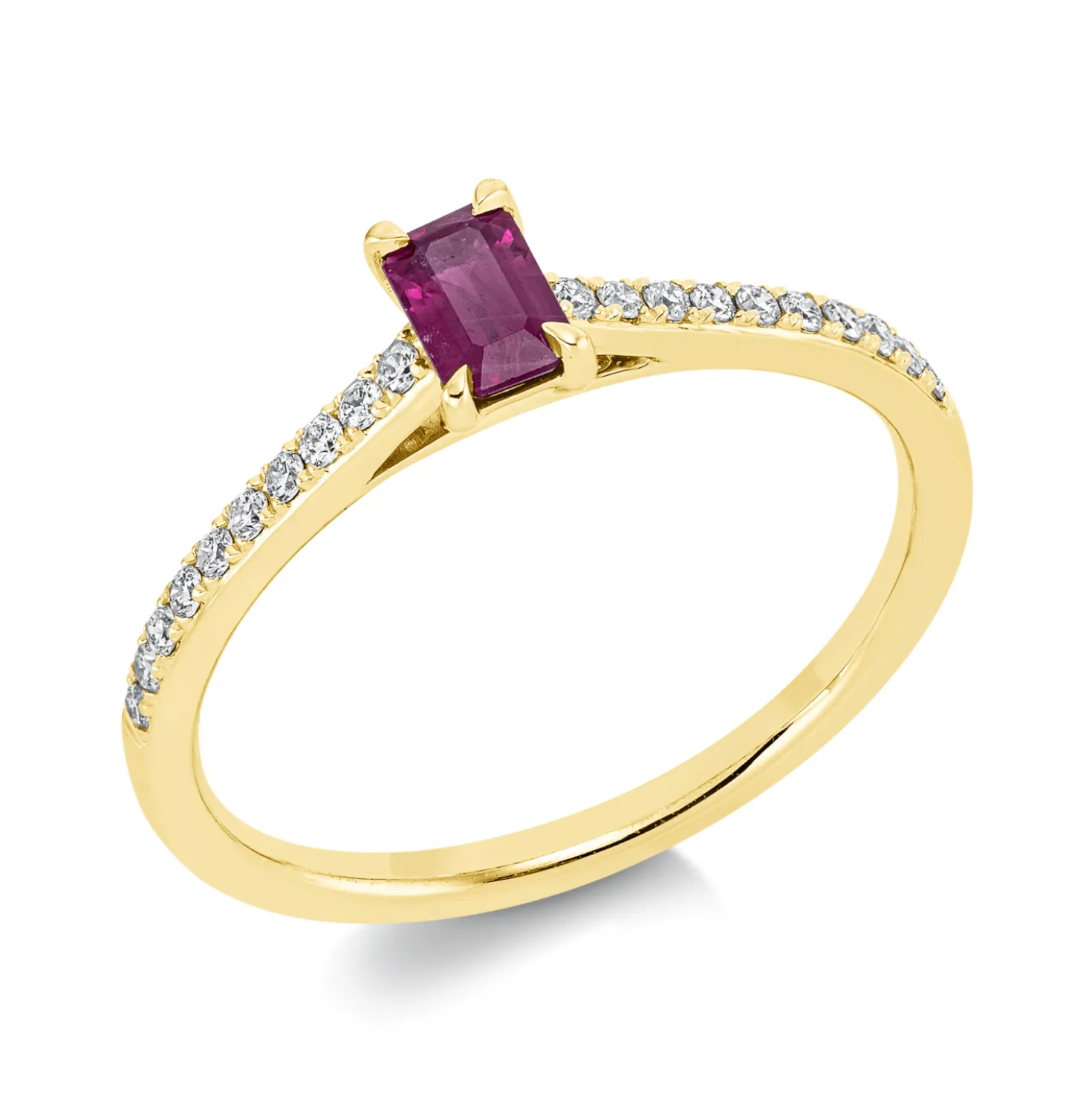 Ring aus 750 Gelbgold Rubin 0,32ct rot 20 Brillanten 0,14ct TW-SI B:5,3mm
