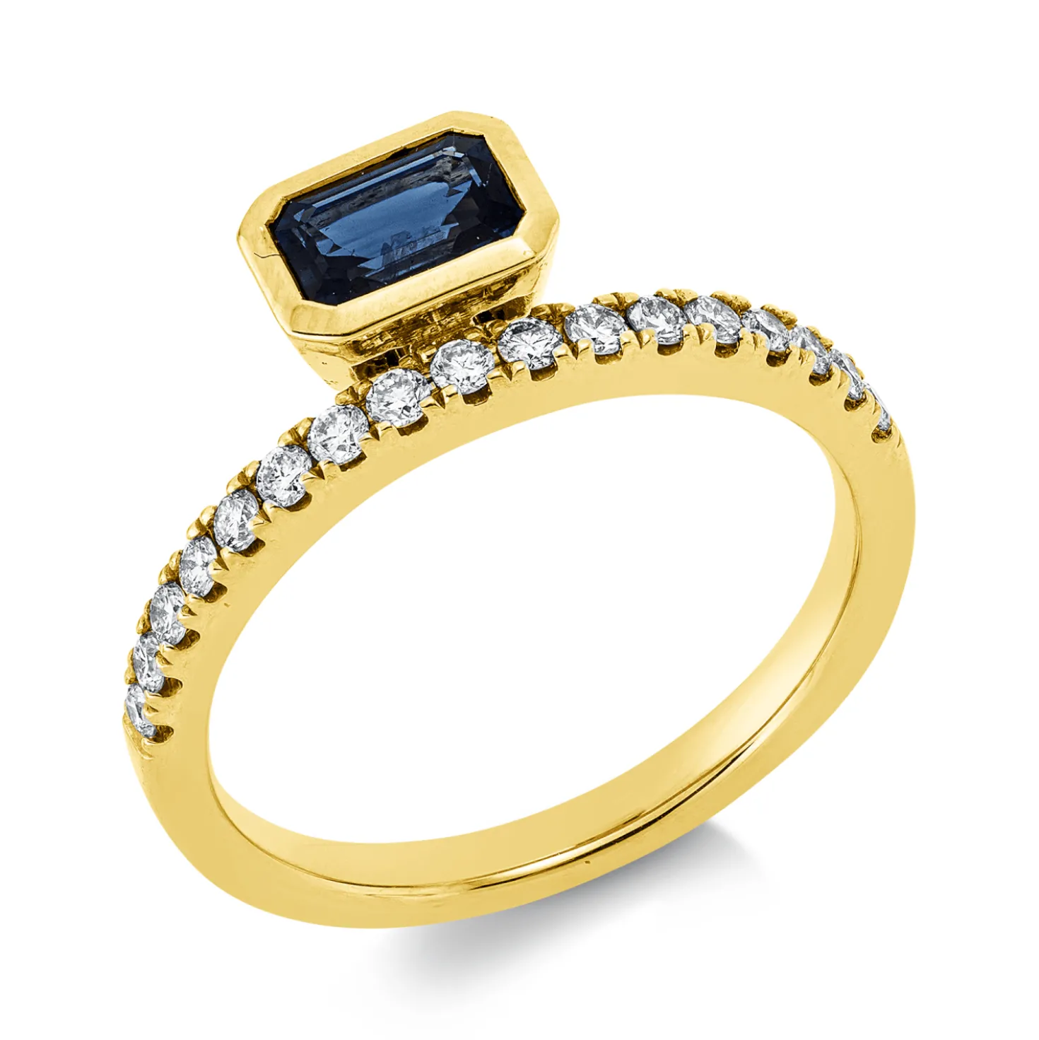 Ring aus 585 Gelbgold Saphir 0,64ct blau 17 Brillanten 0,26ct W-SI/PI B:7,1mm