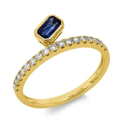 Ring aus 585 Gelbgold Saphir 0,31ct blau 17 Brillanten 0,24ct W-SI/PI B:6,8mm