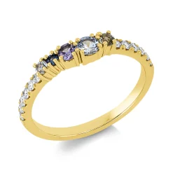 Ring aus 750 Gelbgold 5 Saphire 0,36ct mehrfarbig 12 Brillanten 0,17ct TW-SI B:3mm