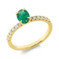 Ring aus 750 Gelbgold Smaragd 0,68ct grün 12 Brillanten 0,25ct TW-SI B:6,9mm
