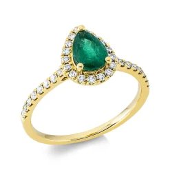 Ring aus 750 Gelbgold Smaragd 0,66ct grün 33 Brillanten 0,27ct TW-SI B:10,3mm