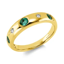 Ring aus 585 Gelbgold 3 Smaragde 0,33ct grün 2 Brillanten 0,05ct TW-SI B:4,8mm