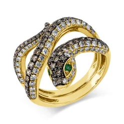 Ring aus 585 Gelbgold 2 Smaragde 0,04ct grün 165 Diamanten 1,7ct B:21,2mm