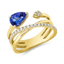 Ring aus 585 Gelbgold Tansanit 1,07ct blau 25 Brillanten 0,26ct TW-SI B:8,6mm