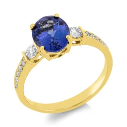 Ring aus 750 Gelbgold Tansanit 1,98ct blau 12 Brillanten 0,27ct TW-SI B:8,8mm