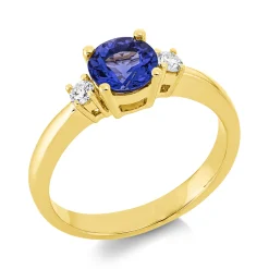 Ring aus 585 Gelbgold Tansanit 0,87ct blau 2 Brillanten 0,12ct TW-SI B:6,1mm