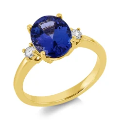 Ring aus 750 Gelbgold Tansanit 2,96ct blau 2 Brillanten 0,14ct TW-SI B:9,8mm
