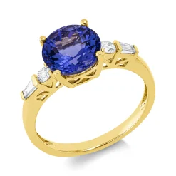 Ring aus 750 Gelbgold Tansanit 2,68ct blau 4 Diamanten 0,23ct TW-SI B:8,2mm