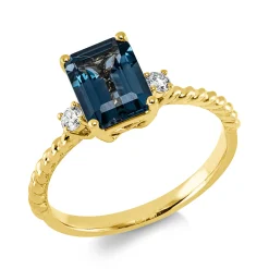 Ring aus 585 Gelbgold Topas 1,89ct London Blue 2 Brillanten 0,09ct W-SI/PI B:8,2mm