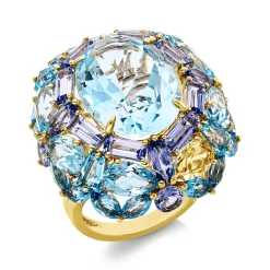 Ring aus 750 Gold Gelbgold 45 Aquamarine 25,21ct blau B:26mm