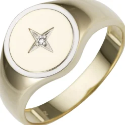 Ring aus 585 Gold Gelbgold bicolor mit Diamant 0.01Ct Brillant flach rund