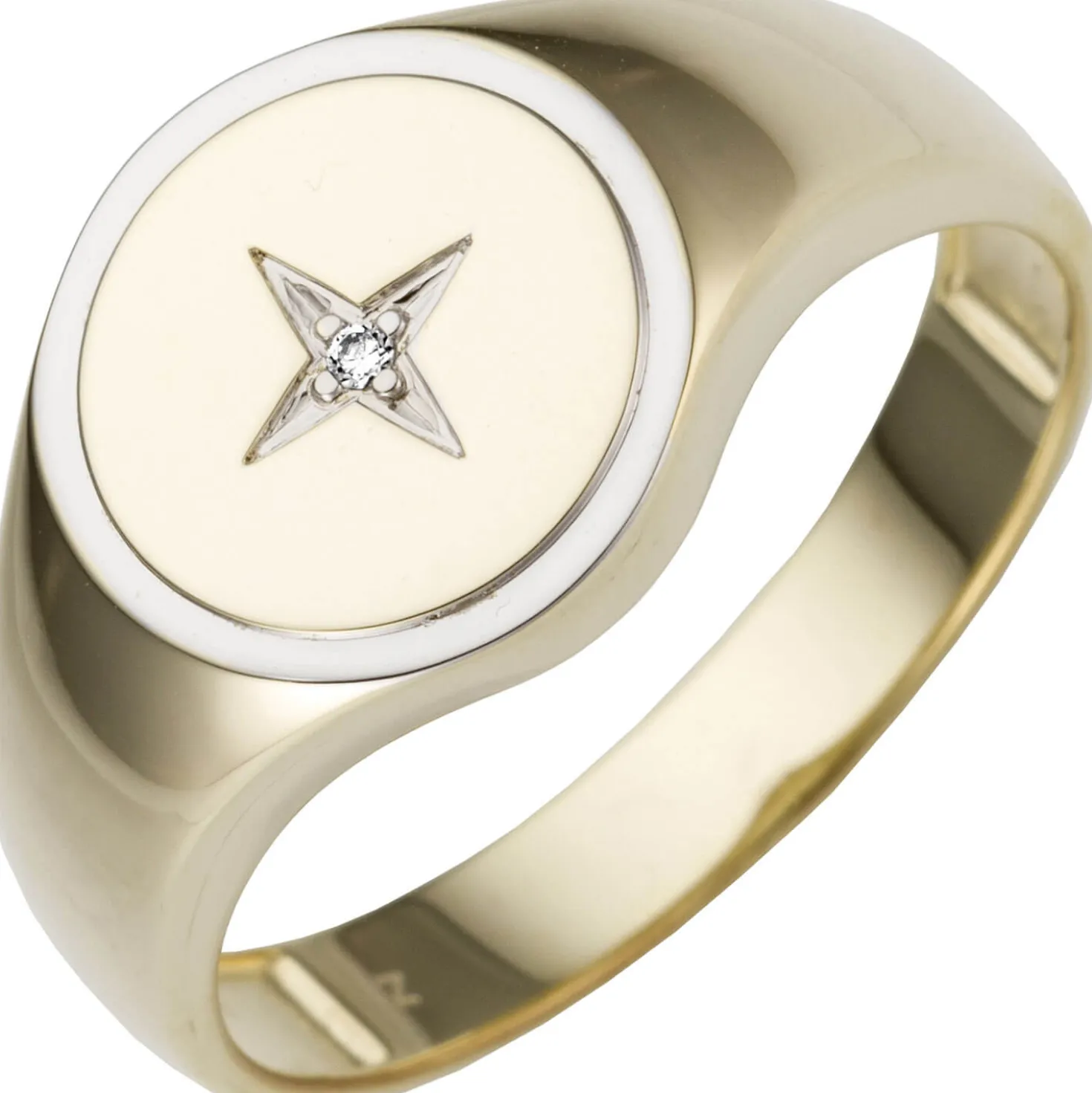 Ring aus 585 Gold Gelbgold bicolor mit Diamant 0.01Ct Brillant flach rund
