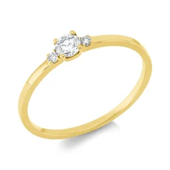 Ring aus 750 Gold Gelbgold 3 Brillanten 0,2ct W-SI B:3,3mm 4er-Krappe